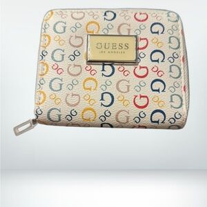 Guess Cream and Multicolor Logo Wallet